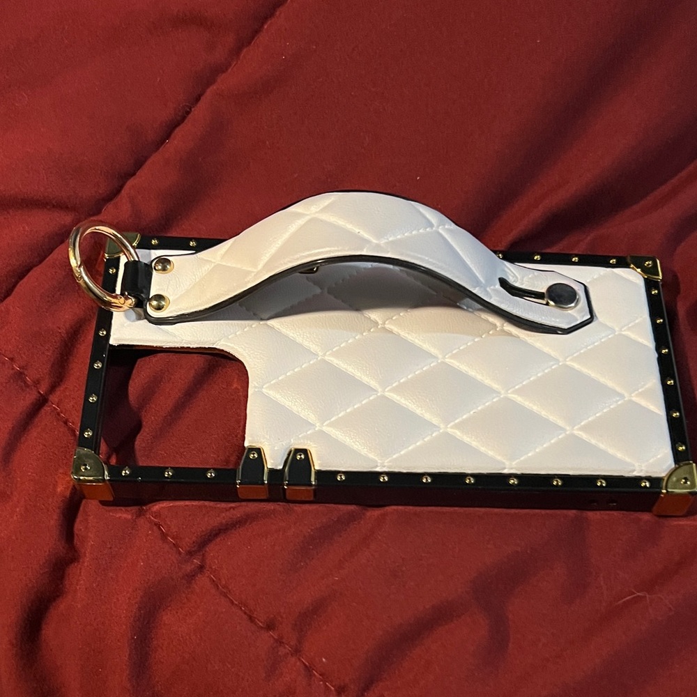 White Quilted Phone Case with Gold Accents - Picture 3 of 3